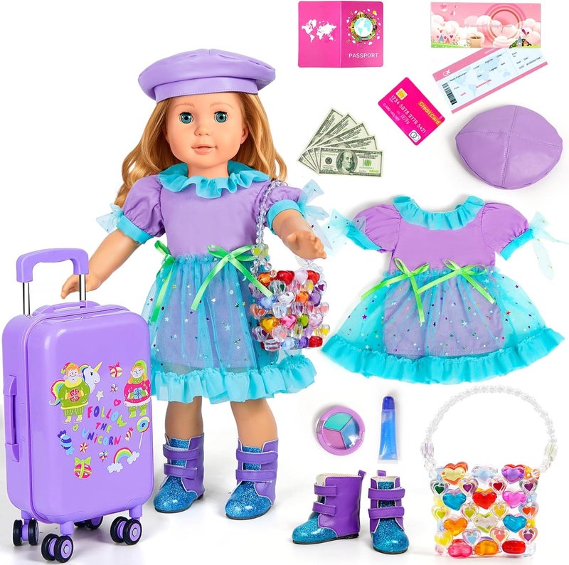 WONDOLL 18-inch-Doll-Clothes and Accessories -Travel-Suitcase Luggage, Clothes and Shoes, Handbag, Berets,Passport, Notebook, Travel Gear Play Sets(No Doll) - Image 1